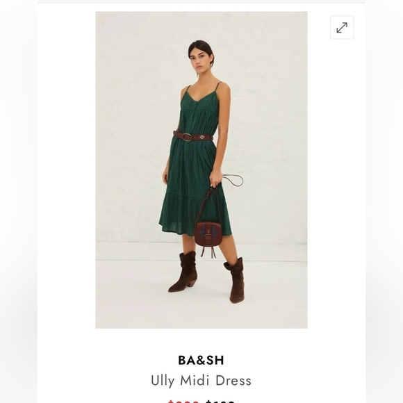 NWT BA&SH Ully Green Striped Textured Midi Dress Sleeveless Sz Lg Made In India - Picture 12 of 16